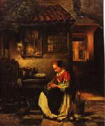 Henri Leys Woman Plucking a Chicken in a Courtyard oil painting